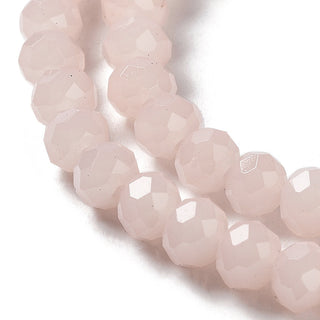 Electroplate Glass Beads Strands, Creamy Soft Pink, 6x5mm, Hole: 1mm; about 85 beads