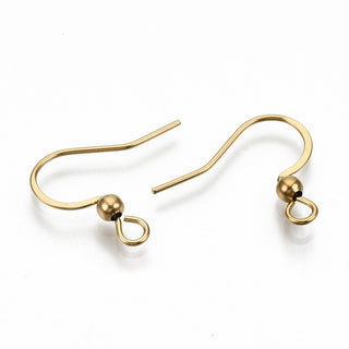 304 Stainless Steel French Earring Hooks, Flat Earring Hooks, Ear Wire, with Horizontal Loop, Real 18K Gold Plated, 15~17x18mm, Hole: 2mm, Pin: 0.7mm  (Packed 10 Ear Wires/ 5 Sets).