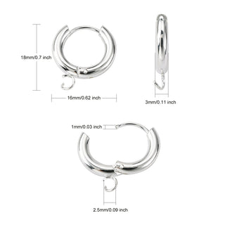 201 Stainless Steel Huggie Hoop Earring Findings, with Loop and 316 Surgical Stainless Steel Pin,  18x16x3mm (Packed per pair)