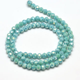 Glass Faceted 4mm ROUND Beads.  *Full Rainbow Plated Electroplate. Turquoise. *approx 100 Beads.