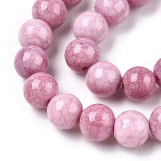 Opaque Crackle Glass Round Beads Strands, Imitation Stones, 10 mm. Round,Pastel "Pearl Pink" Color, Hole: 1.5mm, approx 40 Beads.