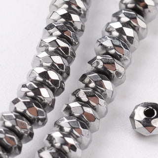 non-magnetic Hematite Beads Strands, Faceted, Rondelle, Silver Plated, 4x2mm, Hole: 0.5mm, approx 175 Beads