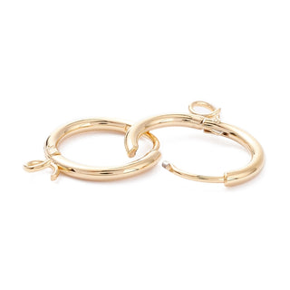 201 Stainless Steel Huggie Hoop Earring Findings, with Horizontal Loop and 316 Surgical Stainless Steel Pin, Real 24k Gold Plated, 17x14.5x1.8mm, Hole: 2.5mm, Pin: 1mm(Packed per pair)