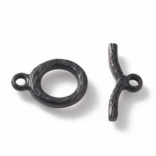 304 Stainless Steel Toggle Clasps, Textured, Ring, Electrophoresis Black, Ring: 16x12x2mm, Hole: 2mm, Bar: 18x6x2mm, Hole: 2mm   *Sold Individually