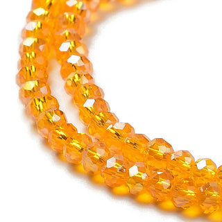 Electroplate Glass Beads Strands, AB Color Plated, Faceted, Rondelle, Orange, 3x2mm, Hole: 0.8mm, about 165~169pcs/strand, 15~16 inch.