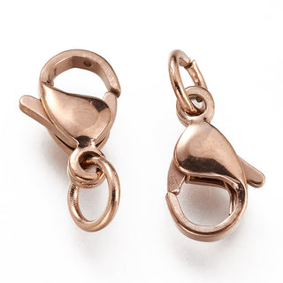 304 Stainless Steel Lobster Claw Clasps, With Jump Ring, Rose Gold, 11x7x3mm, Hole: 3mm, Jump Ring: 5x0.6mm.  (Packed 10 Clasps)