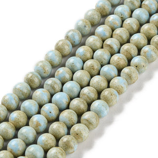 Natural Rainbow Alashan Agate *Two Tone of Soft Blue and Tan (6mm rounds) 15.5" strand.  approx 60 beads.