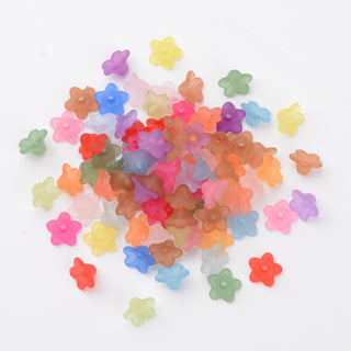 Transparent Acrylic Beads, Frosted Style, Flower, Mixed Color, 10x10x7mm, Hole: 1.8mm.  Approx 50 beads.