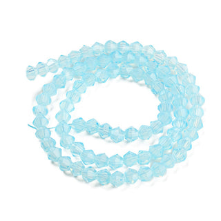 Transparent Glass bicone, Soft Blue "Opalite Finish", Faceted, Bicone, , 4mm, Hole: 0.9mm.  Approx 85 Beads