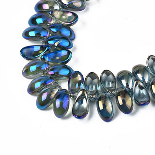 Electroplate Glass Beads Strand, Half Plated, Side Drilled, Paddle Leaf,  6x12.5x4.5mm, Hole: 0.9mm *approx 100 Beads.  (See Color Options).