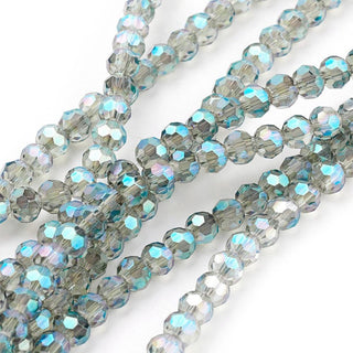 Electroplate Glass Beads Strands, AB Color Plated, Faceted Round, Turquoise, (3mm). Hole: 1mm, about 100pcs/strand