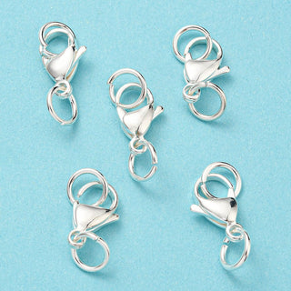 304 Stainless Steel Lobster Claw Clasps, with Double Jump Rings, Silver, 20mm, Clasp: 15x9x4.3mm.  (Packed 5 Clasps)