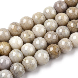 Opaque Crackle Glass Round Beads Strands, Imitation Stones, 10 mm. Round,Pastel "Sandy Tans" Color, Hole: 1.5mm, approx 40 Beads.