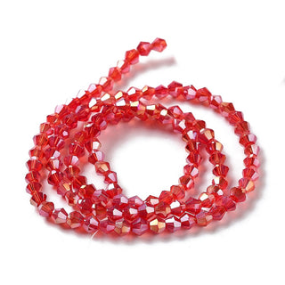 (3MM).  Red with an  AB Coating.  Bicone Glass Bead 17" Strands, Grade AA, 3x3mm, Hole: 1mm