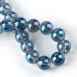 Electroplate Glass Beads Strands, Round, Rainbow Plated Over Blue, 7.5x8.5mm, Hole: 1mm, about 104pcs/strand, 30 inch strand.