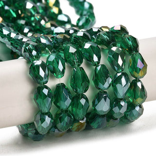 Electroplate Glass Beads Strands, AB Color Plated, Faceted Teardrop, 15x10mm, Hole: 1mm, 50pcs/strand. (See Color Options)