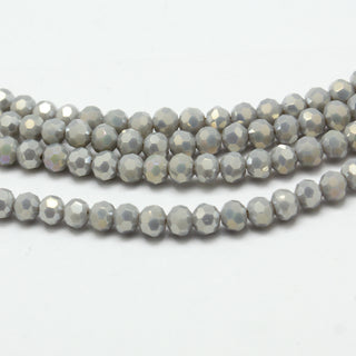 Glass Faceted 4mm ROUND Beads.  *Full Rainbow Plated Electroplate. Light Grey. *approx 100 Beads.