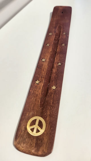 Flat Wooden Incense Holder.  Peace