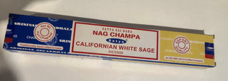 Incense:  Satya Combo.  Nag Champa & California White Sage.   (16 Sticks/ Box.  8 Satya Nag Champa.  8 Californian White Sage)