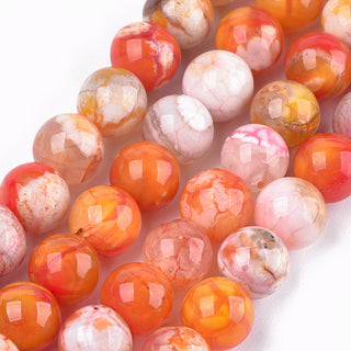 Dyed Natural Agate Beads Strands, Round, Coral Orange, 8mm, Hole: 1mm, about 48pcs/strand, 14.9 inch