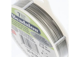 Beadalon 7 strand.  .015 in. 0.38mm.  Satin  Silver Color.  30Ft