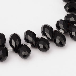 Crystal Glass Beads Strands, Faceted, Drop, Black. (Top Drilled).  13x8mm, Hole: 1mm; about 100pcs/strand, 16.5"