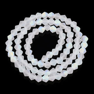 Crystal Bicone Frosted Glass Beads Strands, Grade AA, Faceted, Clear, 4x4mm, Hole: 1mm, about 87~89pcs/strand