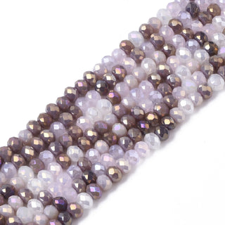 Electroplate Glass Beads Strands, AB Color Plated, Faceted, Rondelle, Lustered Mixed Shades of Lavender, 3x2.5mm, Hole: 0.7mm, about 190 Beads/ Strand