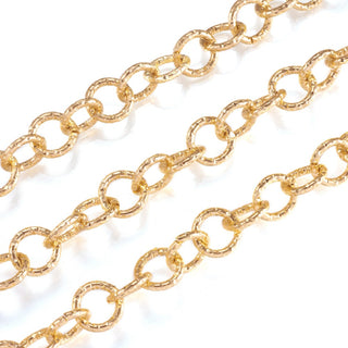 Aluminium Rolo Chains, Belcher Chain, Textured, Unwelded, Light Gold, 11.5x2mm *Sold by the Foot