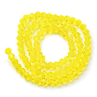 Faceted Bicone Glass Beads Strands, Yellow, 2x3mm, Hole: 0.5mm; about 100pcs/strand, 7.5" strand.