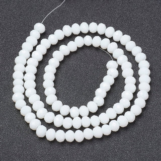 Electroplate Glass Beads Strands, Opaque White, 6x5mm, Hole: 1mm; about 92 beads