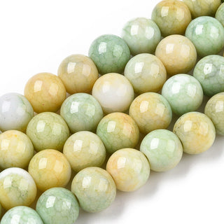 Opaque Crackle Glass Round Beads Strands, Imitation Stones, 10 mm. Round,Pastel "Soft Yellow/ Greens" Colors, Hole: 1.5mm, approx 40 Beads.