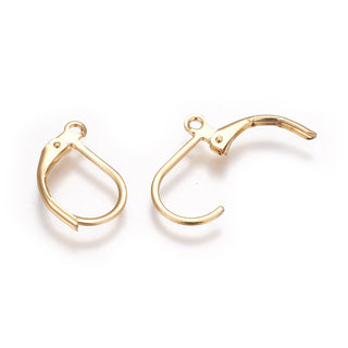 304 Stainless Steel Leverback Earrings Findings, with Loop, Real 18K Gold Plated, 16x10x1.7mm, Hole: 1.4mm, Pin: 0.8mm.  (Packed 10 ear wires/ 5 pair).