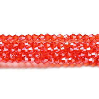 Transparent Electroplate Glass Beads Strands, Pearl Luster Plated, Faceted, Bicone, Red, 4x4mm, Hole: 0.8mm, about 82~85pcs/strand, 30.5~31cm