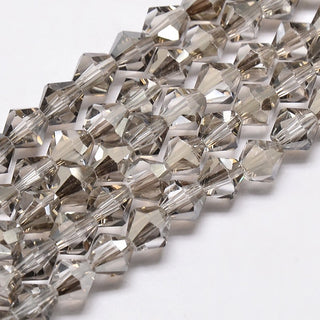 Bicone 3 x 3mm.  Faceted.  (Light Grey/Gray). AAA.  Approx 120 Beads/ Strand.