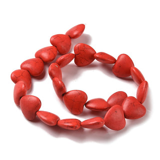 Howlite Heart Beads.  (Drilled top to bottom).  Red.  17x18x9mm, Hole: 1mm.  Approx 22 Beads.