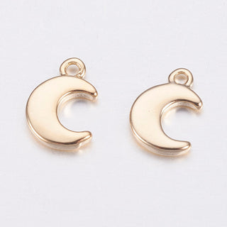 Plated Brass Charms, Moon, Real 18K Gold Plated, 7.5x5x1mm, Hole: 1mm.  Packed 5 Charms