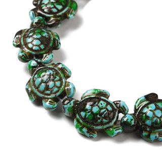 Sea Turtle, Light Sea Green Mottled Effect, 17~18x14~14.5x7mm, Hole: 1.6mm, about 22~23 Beads.