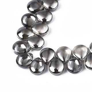 Electroplate Glass Beads Strand, Pearl Luster Plated, Teardrop, Black, 10x12x5mm, Hole: 0.8mm, about 82~99pcs/strand, 16.93 inch~ 23.23 inch(43~59cm)