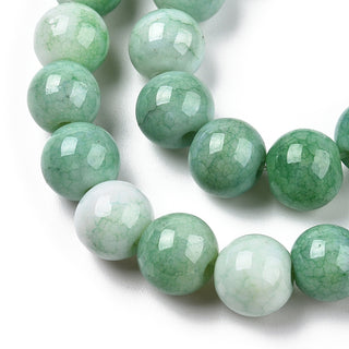 Opaque Crackle Glass Round Beads Strands, (8mm).  Imitation Stones, Round, Pastel "Teal Green" Colors, Hole: 1.5mm, approx 50 Beads.