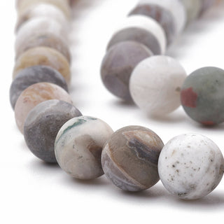 Natural Bamboo Leaf Agate Beads Strands, Frosted, Round, 4mm, Hole: 1mm, about 96pcs/strand, 15.5 inch