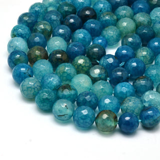 Agate (10 mm Rounds) Crackle Agate in Shades of Cyan Blue  (16" strand).  Approx 38 Beads.