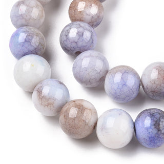 Opaque Crackle Glass Round Beads Strands, Imitation Stones, 10 mm. Round,Pastel "Blues and Tans" Color, Hole: 1.5mm, approx 40 Beads.