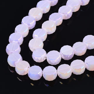 Electroplate Transparent Glass Beads Strands, AB Color Plated, Glass, Faceted, Flat Round, Lavender, 5.5x6x3.5mm, Hole: 1.2mm, about 98~100pcs/strand