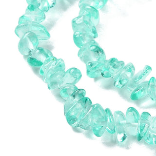 Transparent Glass Beads Strands, Imitation Gemstone, Chip, Turquoise, 1~7x4~14x3~7.5mm, Hole: 0.4mm, 31.50''~31.69'