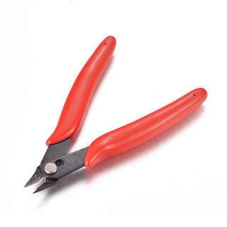 45# Carbon Steel Jewelry Pliers, Flush Cutter, Shear, with Plastic Handles , Red, 126.5x79.5x12.5mm