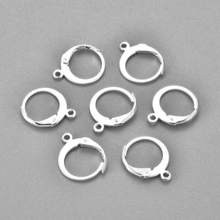 304 Stainless Steel Leverback Earring Findings, with Loop, Silver, 14x12x2mm, Hole: 1.2mm, Pin: 0.6x1mm (Packed 10 Earwires/ 5 Pair)