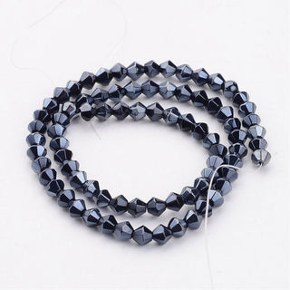 Bicone.  Electroplate Glass Beads Strands, Faceted, Pearl Luster Plated over Black. 4mm.  Hole: 1mm; about 104pcs/strand