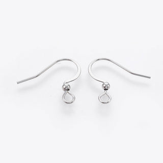 316 Surgical Stainless Steel French Earring Hooks, with Horizontal Loop, Flat Earring Hooks, Stainless Steel Color, 15.5~16x18.9~19mm, Hole: 2mm, Pin: 0.7mm *Packed 20 (10 Sets)