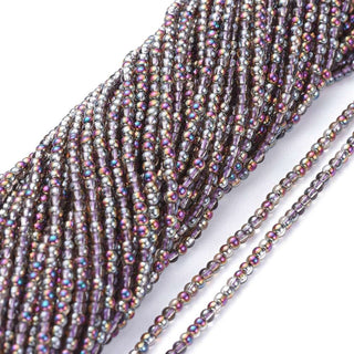 Electroplate Glass Beads Strands, Full Rainbow Plated, Round, Blue Purple Rainbow, 2.5mm, Hole: 0.7mm, (Approx 175 Beads), *14 Inch Strand